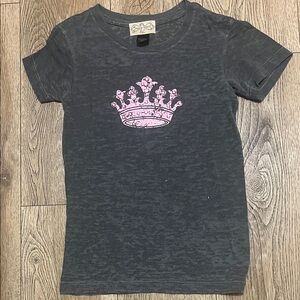 Girls' Black Short Sleeve Tee with Pink Crown Graphic